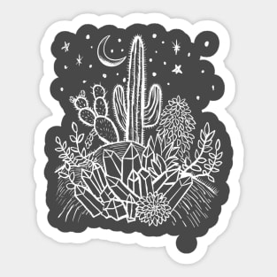 Cactus, Crystals, Succulents Under the Desert Moon Sticker